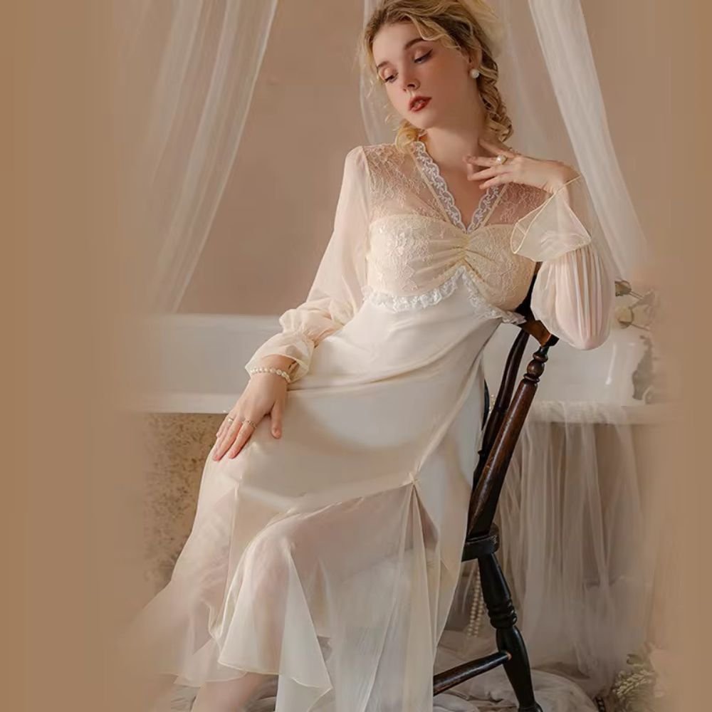 قميص نوم دانتيل طويل قميص نوم دانتيل طويل