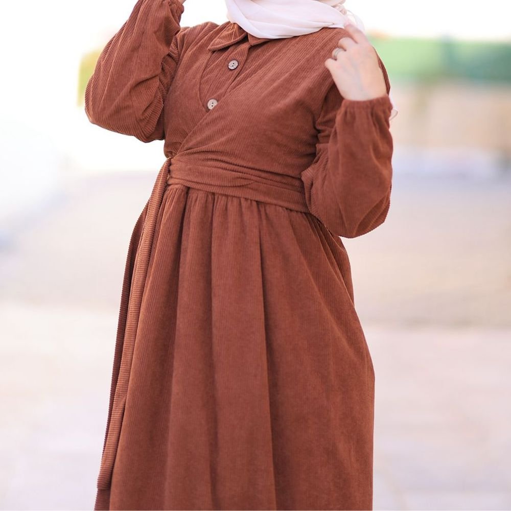 فستان كوردروي مع ربطة وسط فستان كوردروي مع ربطة وسط