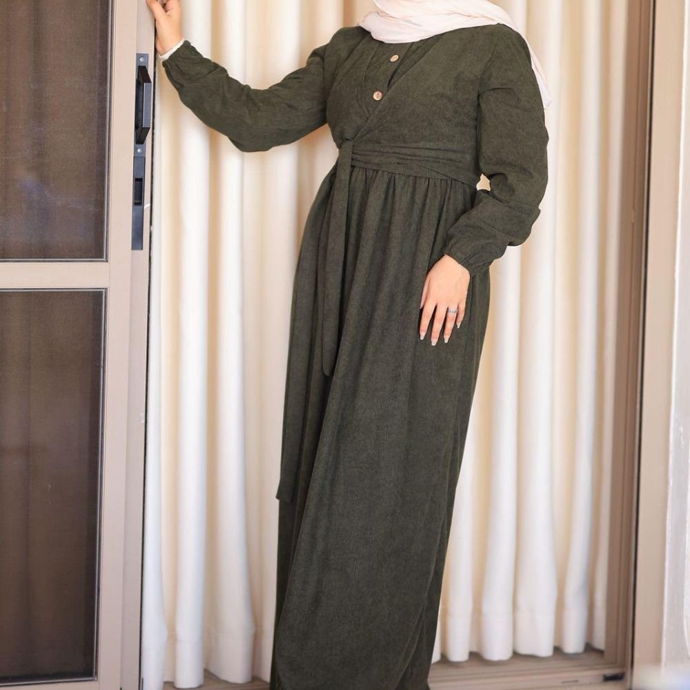 فستان كوردروي مع ربطة وسط فستان كوردروي مع ربطة وسط