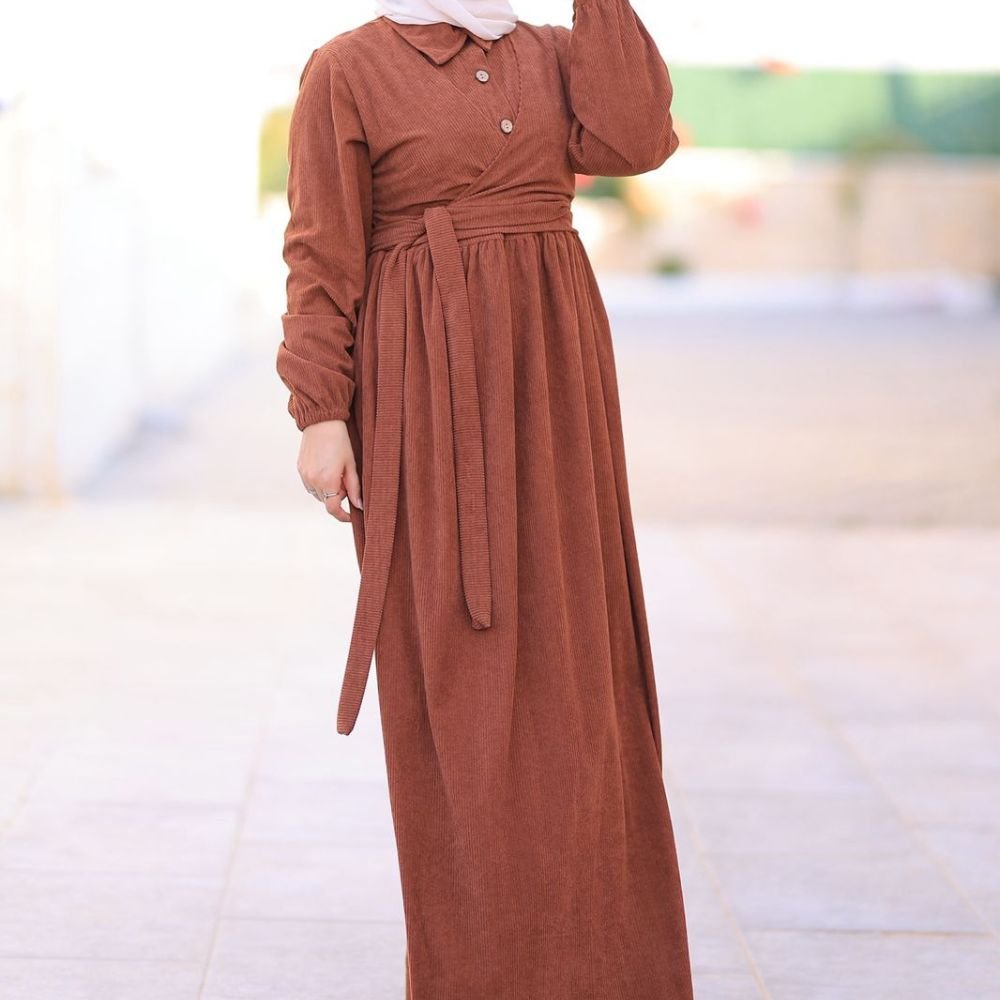 فستان كوردروي مع ربطة وسط فستان كوردروي مع ربطة وسط