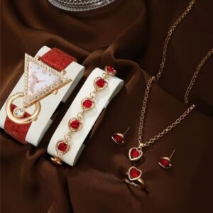 طقم اكسسوار ذهبي + ساعة